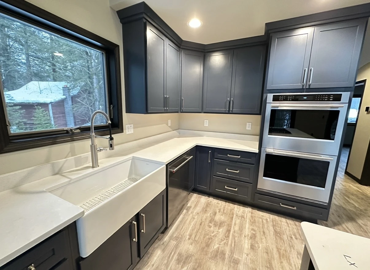 Modern kitchen with blue cabinets